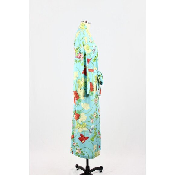 NWOT NATORI Turquoise Blue Floral Matte Satin Kimono Robe, Size M - Picture 2 of 13
